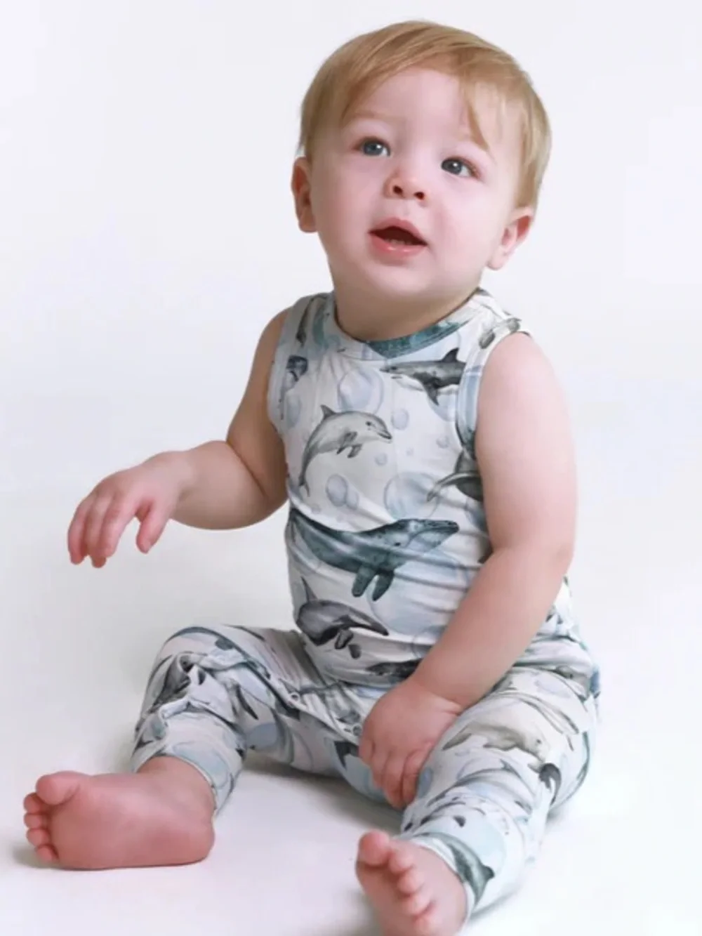 NWT Posh Peanut Sharkly Racerback Romper 12-18M Sharks